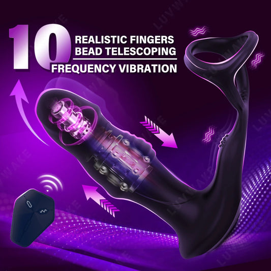 Vibrating Anal Prostate Massager with Cock Ring, butt plug 3 Motors