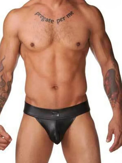 Men’s Sexy Faux Leather Jockstrap Thong Underwear