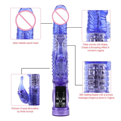 22cm Rotating Beads Vibrator for Women, Clit & Anal Toy