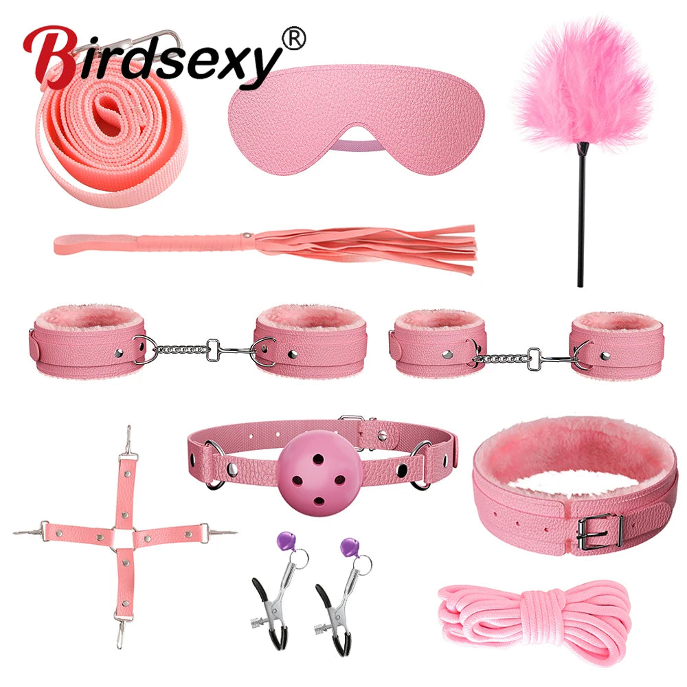 BDSM Bed Restraints Kit with Adjustable Handcuffs and Cuffs