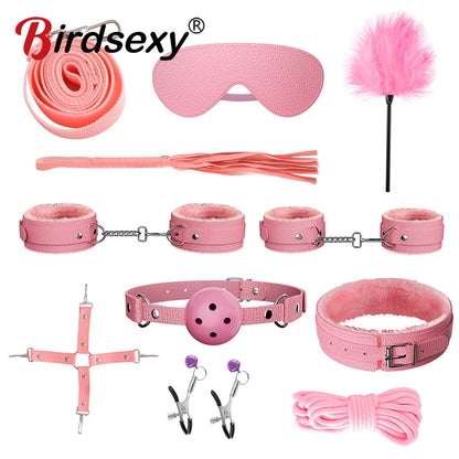 BDSM Bed Restraints Kit with Adjustable Handcuffs and Cuffs