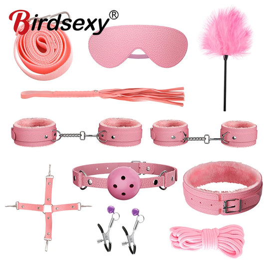 BDSM Bed Restraints Kit with Adjustable Handcuffs and Cuffs