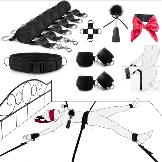 BDSM Restraints Harness Kit with Handcuffs and Blindfold