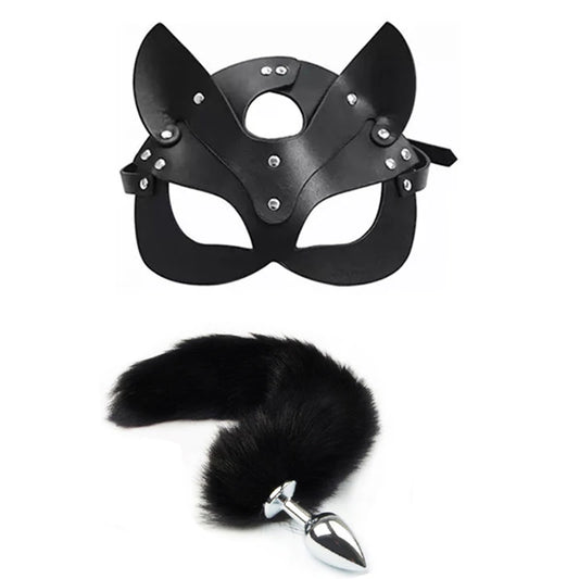 Cosplay Fox Tail Anal Plug with Cat Mask for Women Play