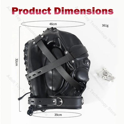 Adjustable Leather BDSM Hood Full Head Bondage Mask