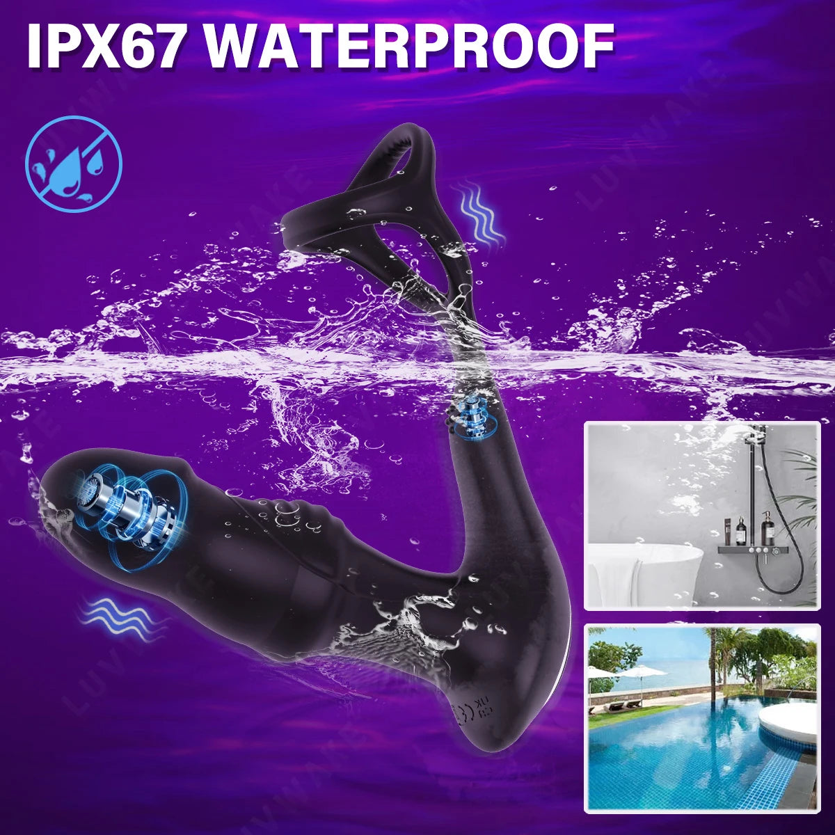 Vibrating Anal Prostate Massager with Cock Ring, butt plug 3 Motors