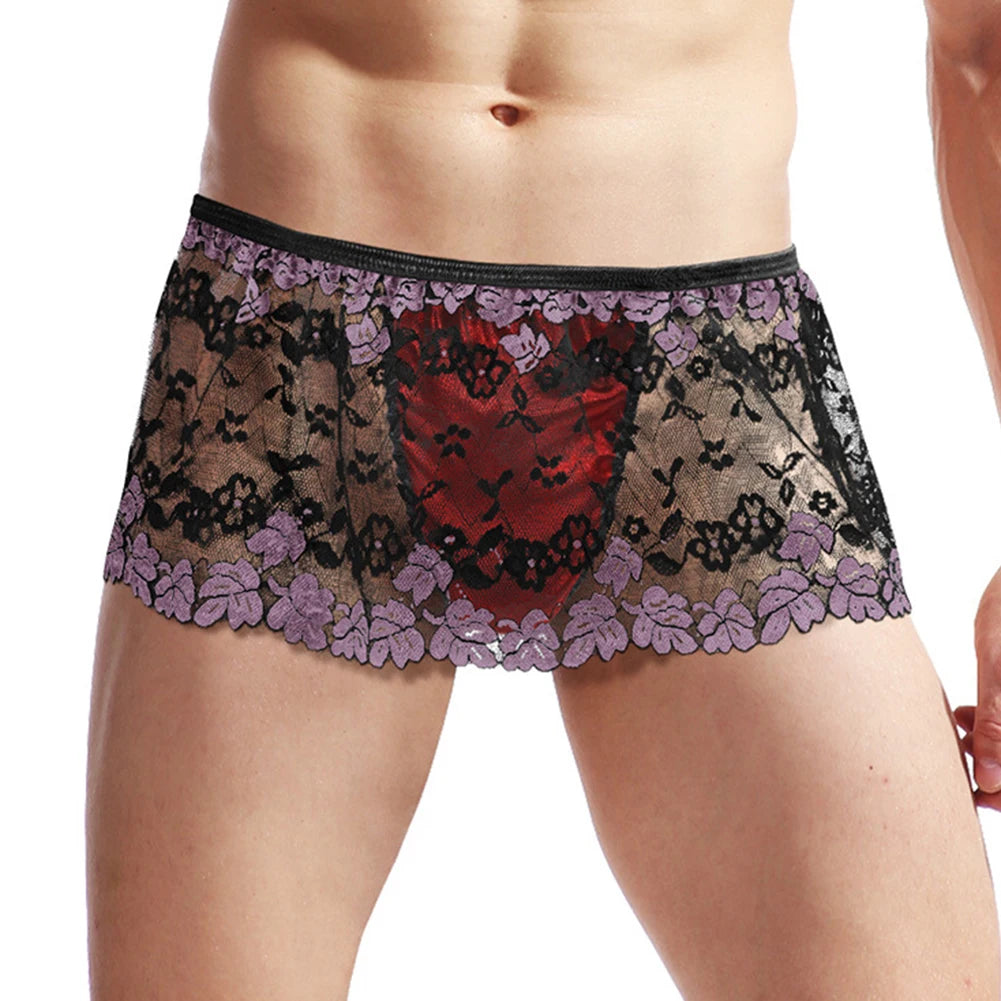 Sexy Men’s Sissy Lace Lingerie Skirt & See-Through Briefs