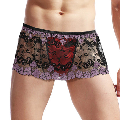 Sexy Men’s Sissy Lace Lingerie Skirt & See-Through Briefs