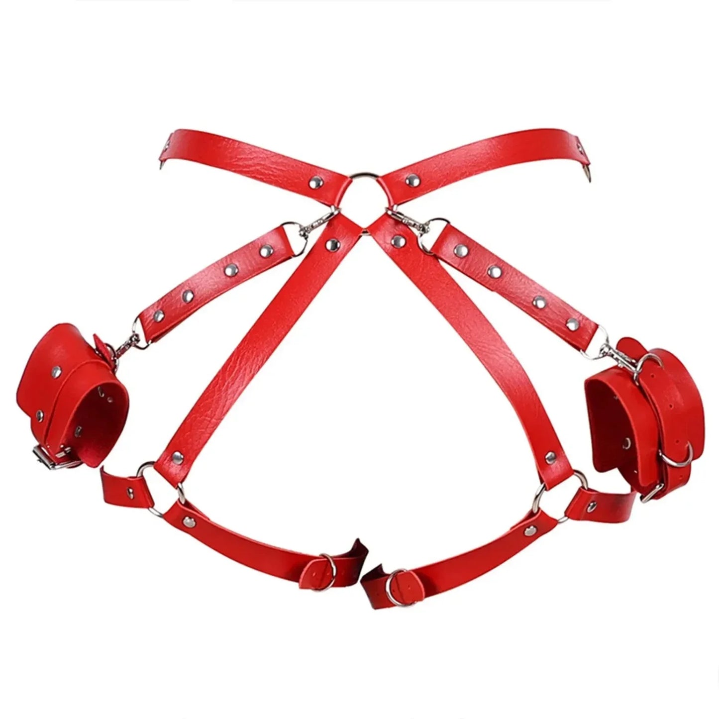 PU Leather Handcuffs Body Harness Straps BDSM Kit