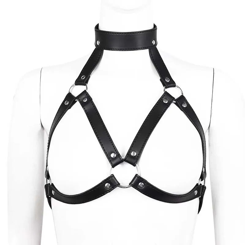 Leather Body Harness Belt with Mask BDSM Lingerie Straps