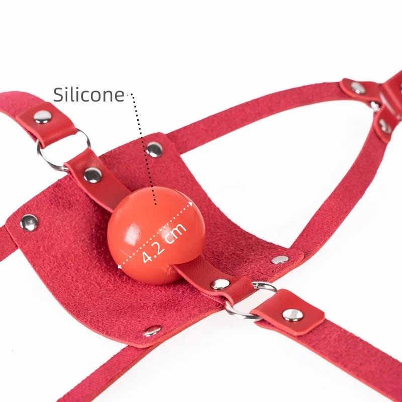 BDSM Harness Ball Gag Set with 42mm Silicone Mouth Gag
