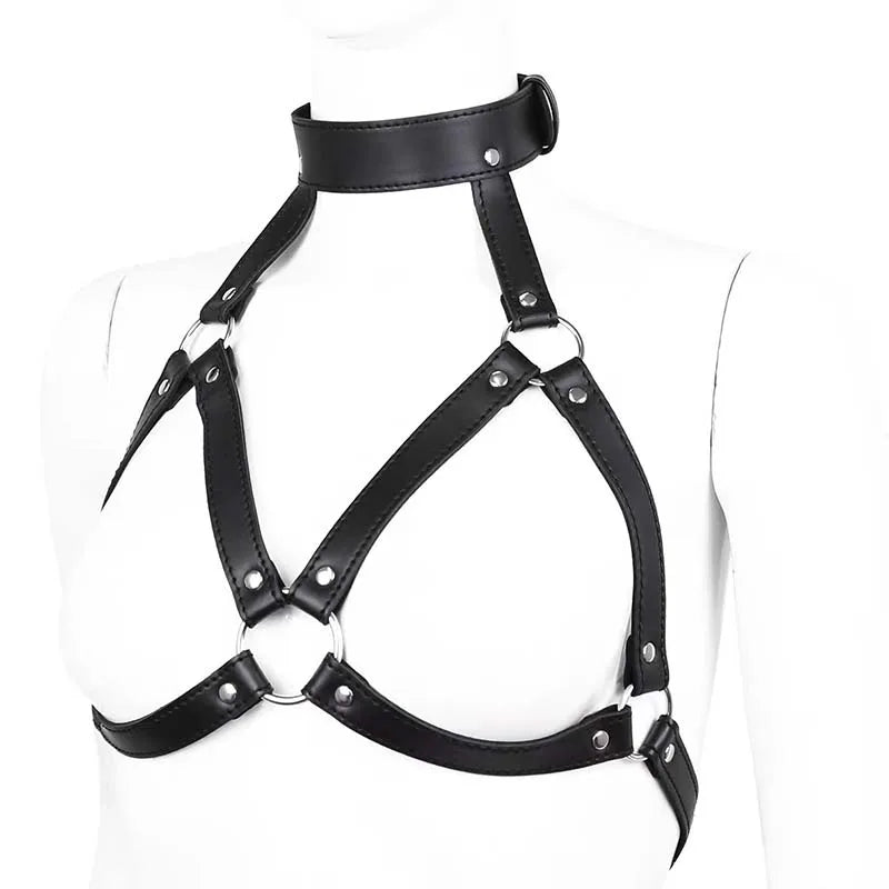 Leather Body Harness Belt with Mask BDSM Lingerie Straps