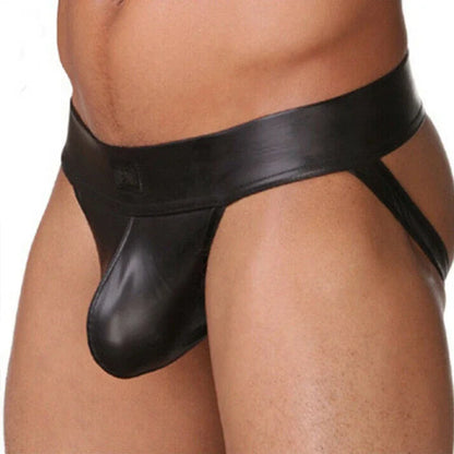 Men’s Sexy Faux Leather Jockstrap Thong Underwear