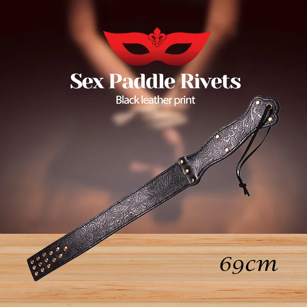 PU Leather BDSM Paddle Whip Flogger 22.7in for Cosplay Play