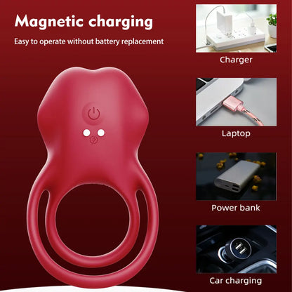 Vibrating Cock Ring with Clitoral Stimulator for Couples