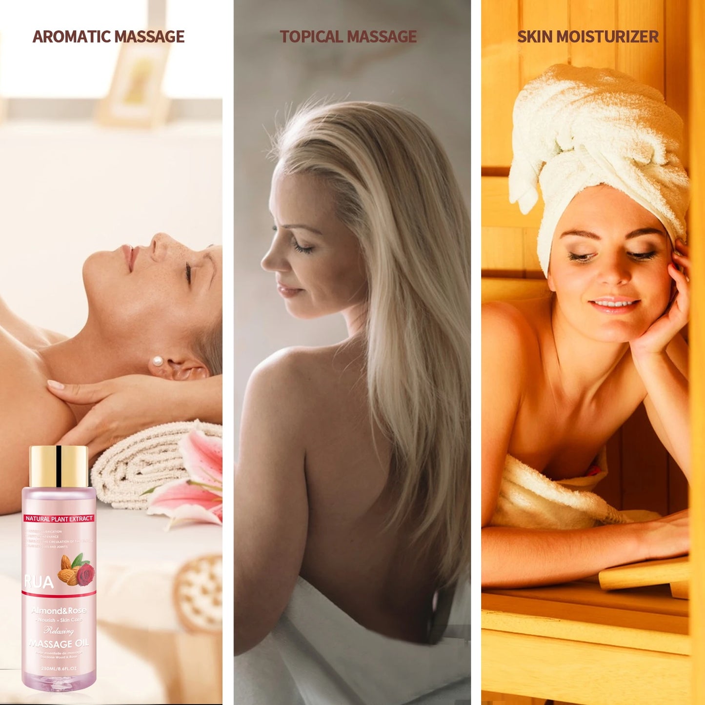 Almond Rose Massage Oil for Relaxing and Moisturizing 8.6oz