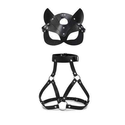 Leather Body Harness Belt with Mask BDSM Lingerie Straps