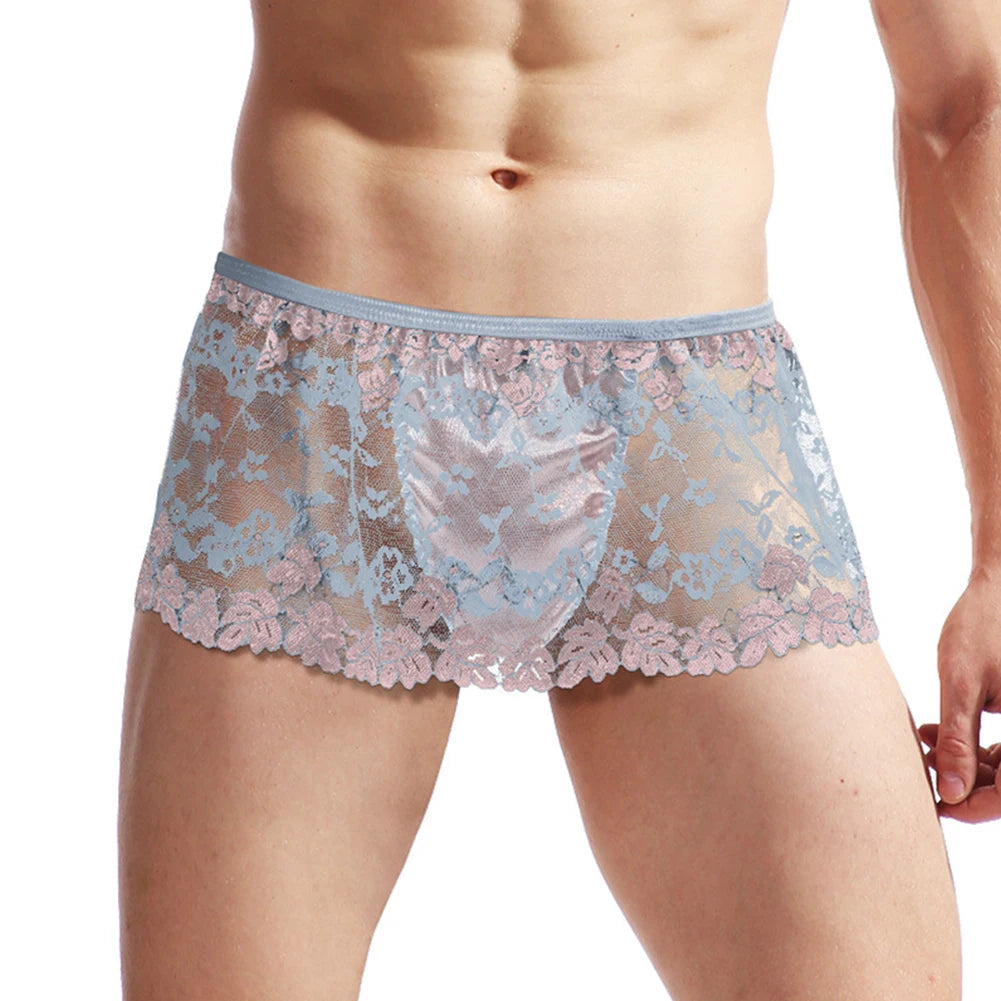 Sexy Men’s Sissy Lace Lingerie Skirt & See-Through Briefs