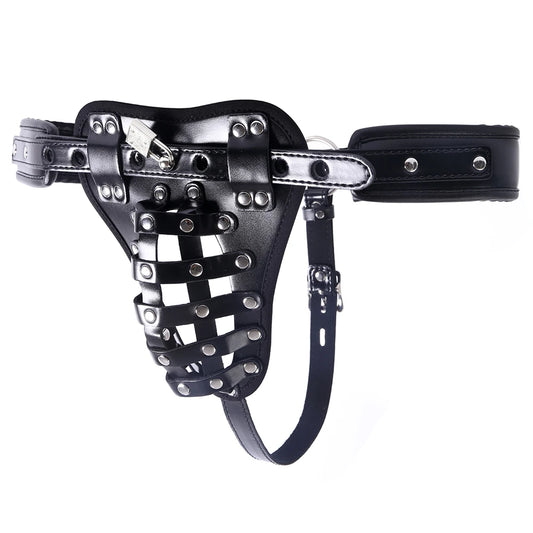 Men’s Locking Cock Cage Chastity Belt & Bondage Harness
