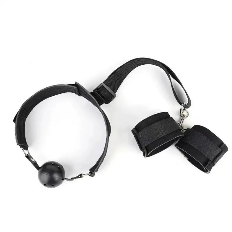 Adjustable BDSM Handcuffs with Ball Gag and Collar Set