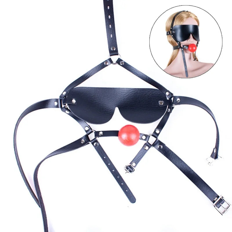 BDSM Harness Ball Gag Set with 42mm Silicone Mouth Gag