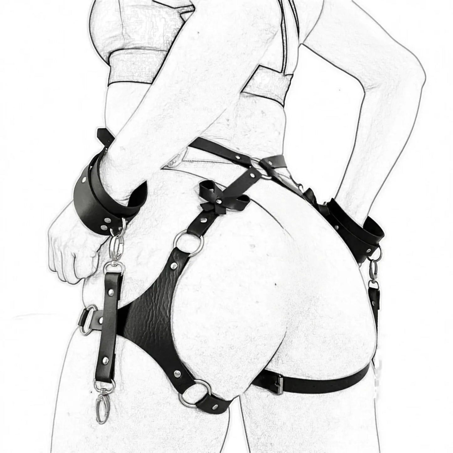 PU Leather Handcuffs Body Harness Straps BDSM Kit