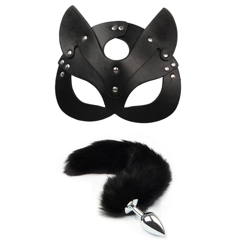 Cosplay Fox Tail Anal Plug with Cat Mask for Women Play