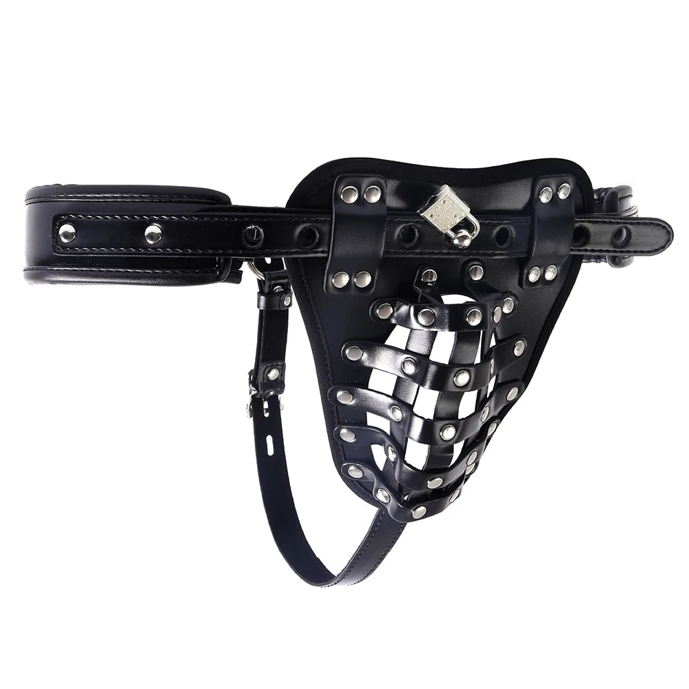 Men’s Locking Cock Cage Chastity Belt & Bondage Harness