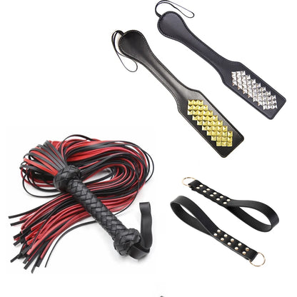 PU Leather BDSM Spanking Paddle Whip Flogger for Adults