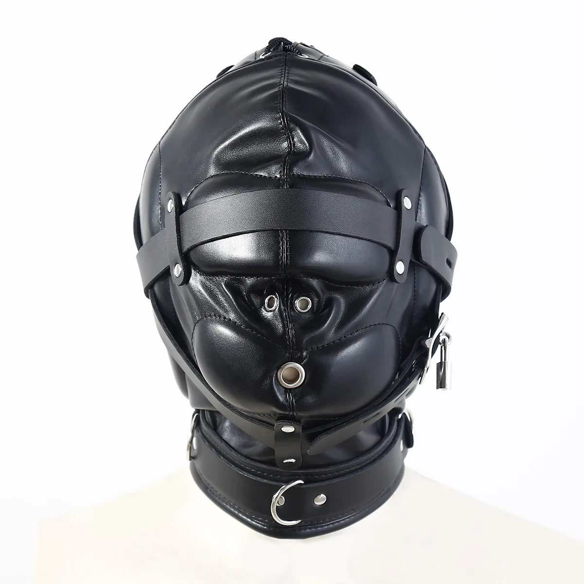 Adjustable Leather BDSM Hood Full Head Bondage Mask