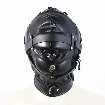 Adjustable Leather BDSM Hood Full Head Bondage Mask