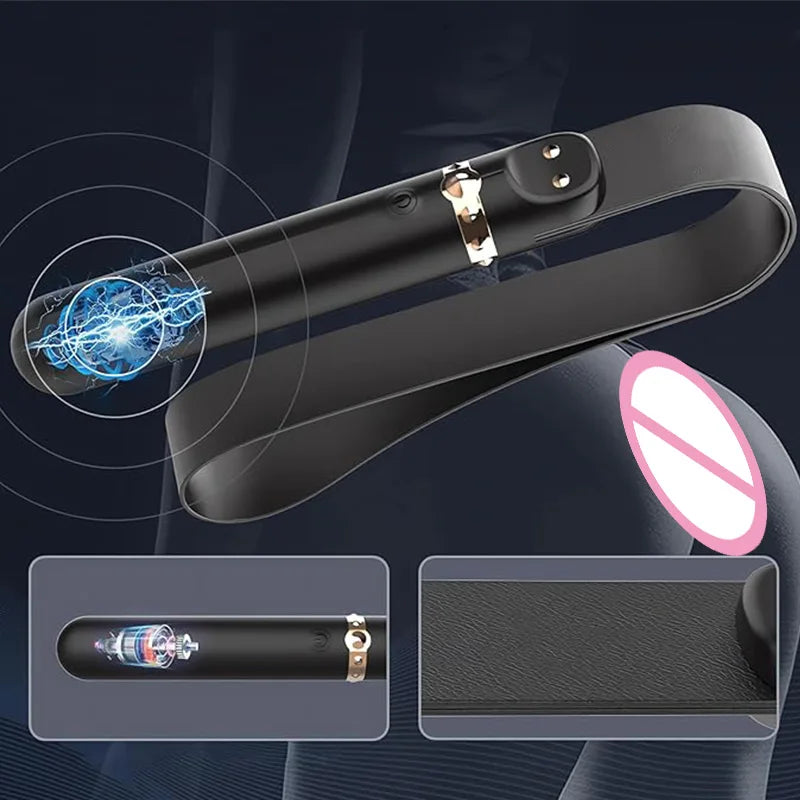 Leather BDSM Whip with Anal Vibrator and Spanking Paddle