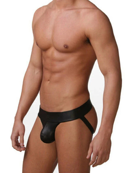 Men’s Sexy Faux Leather Jockstrap Thong Underwear