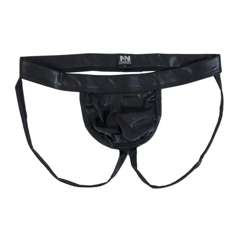 Men’s Sexy Faux Leather Jockstrap Thong Underwear