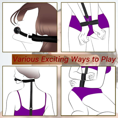 Adjustable BDSM Handcuffs with Ball Gag and Collar Set