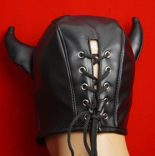 PU Leather BDSM Mask with Open Eyes and Mouth for Roleplay