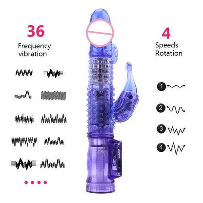 22cm Rotating Beads Vibrator for Women, Clit & Anal Toy