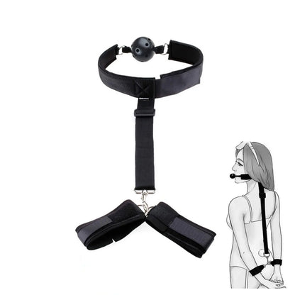 Adjustable BDSM Handcuffs with Ball Gag and Collar Set