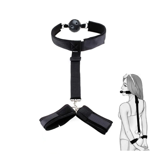 Adjustable BDSM Handcuffs with Ball Gag and Collar Set