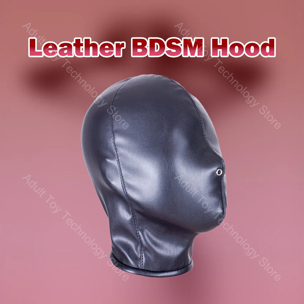 Adjustable Leather BDSM Hood Full Head Bondage Mask