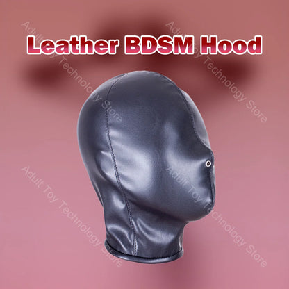 Adjustable Leather BDSM Hood Full Head Bondage Mask