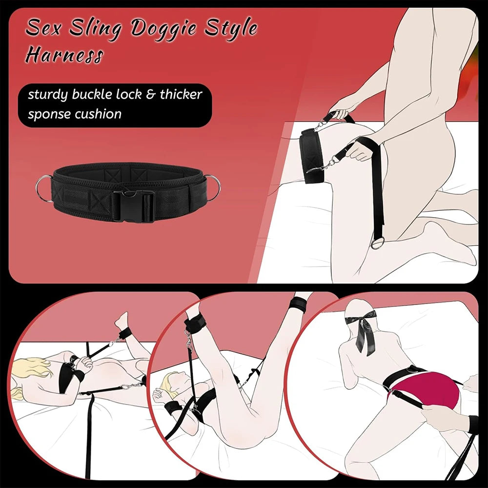 BDSM Restraints Harness Kit with Handcuffs and Blindfold