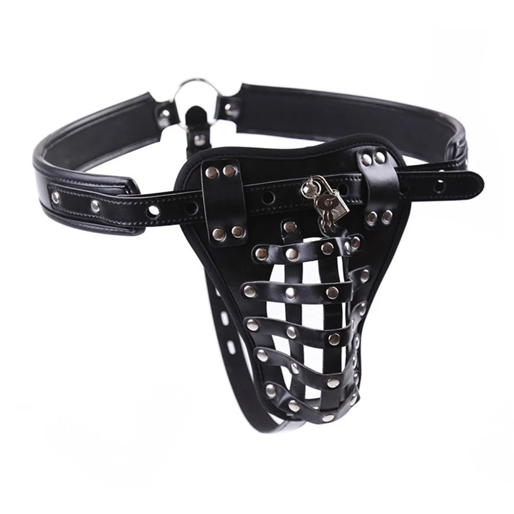 Men’s Locking Cock Cage Chastity Belt & Bondage Harness