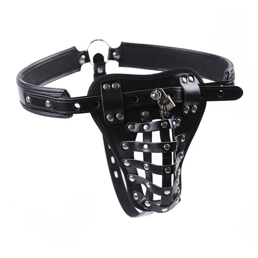 Men’s Locking Cock Cage Chastity Belt & Bondage Harness