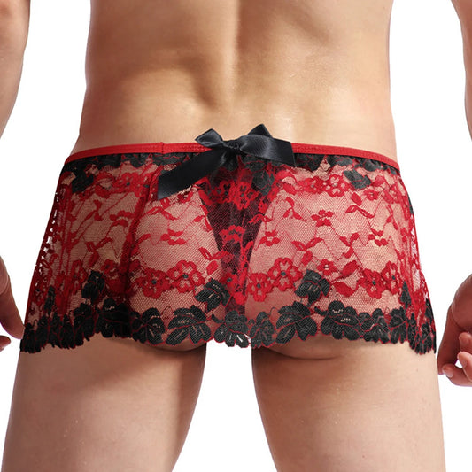 Sexy Men’s Sissy Lace Lingerie Skirt & See-Through Briefs