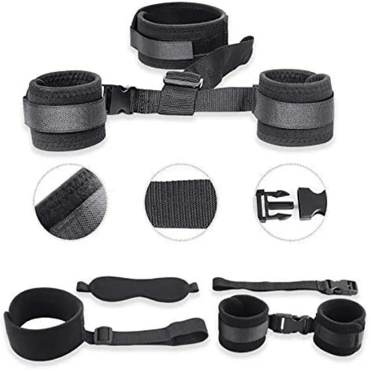BDSM Handcuff and Blindfold Set with Ankle Cuffs for Couples