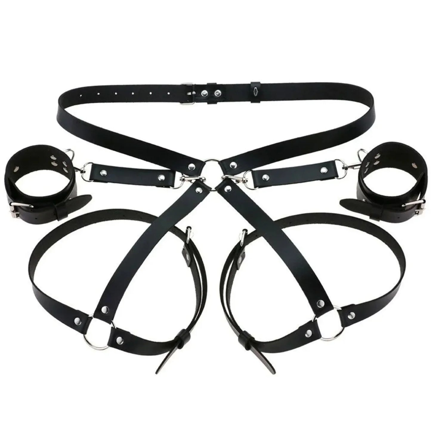 PU Leather Handcuffs Body Harness Straps BDSM Kit