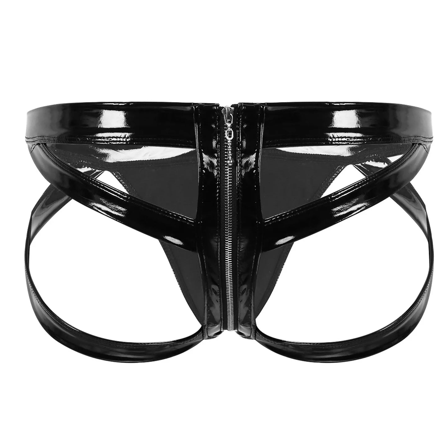 Men’s Sexy Sissy Wet Look Leather Briefs with Zipper