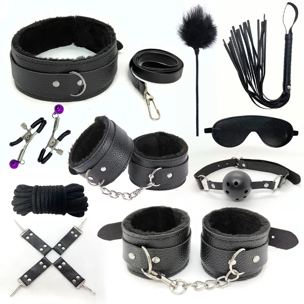 10-Piece BDSM Bondage Kit with Restraints and Sensory Toys