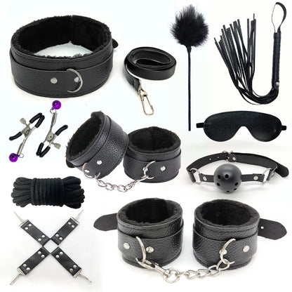 10-Piece BDSM Bondage Kit with Restraints and Sensory Toys